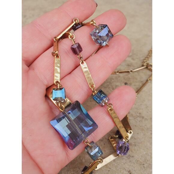 Vintage RLM Robert Lee Morris Gold Tone Crystal Necklace Signed 35–38” - Picture 7 of 11